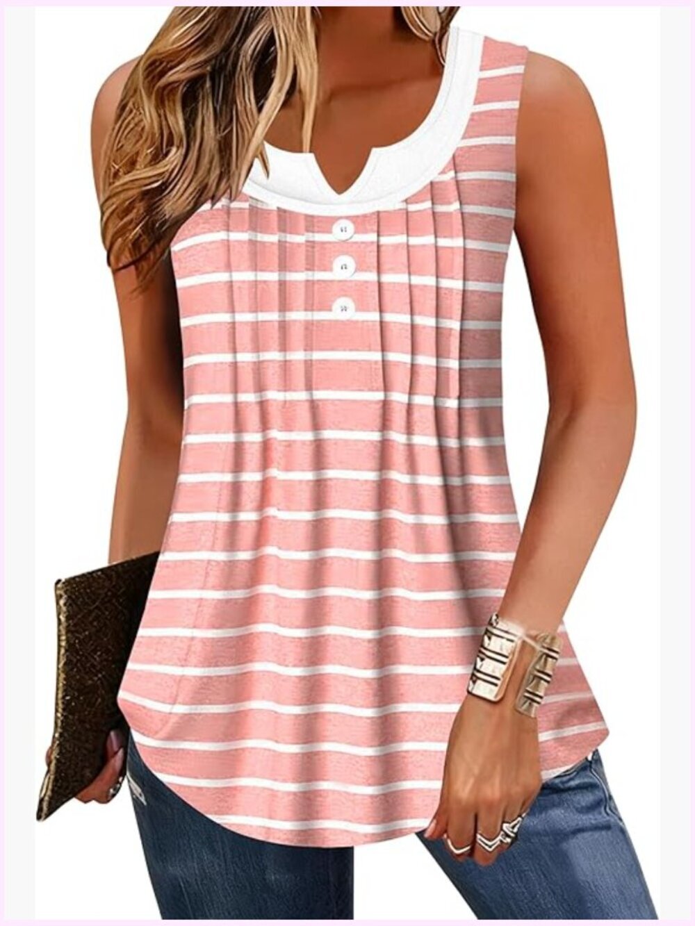 Loose Fit Sleeveless Patchwork Pleated Tunic Tank Tops Summer Blouse Tee